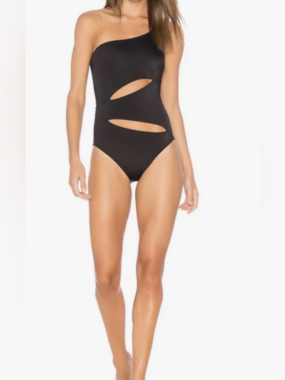 NWOT Solid and Striped Louisa Black One-Shoulder Cutout One-Piece Swimsuit